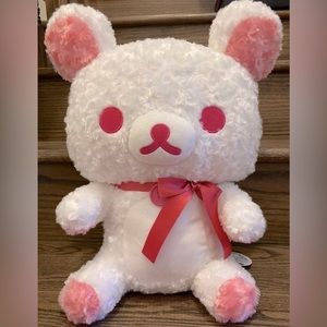 San-x Rilakkuma Rose Fur big plush with red ribbons